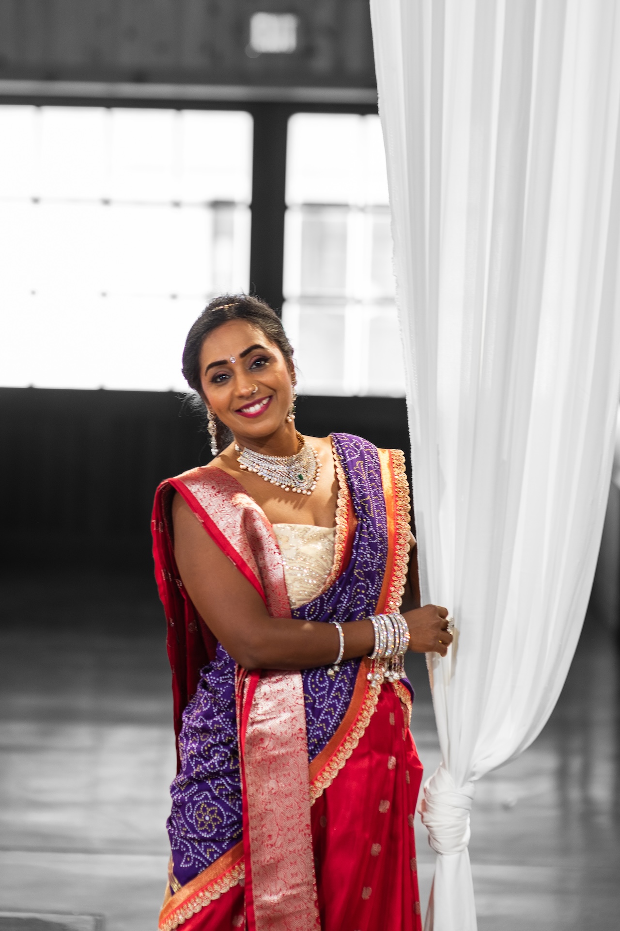 Bridal fashion editorial with a flowing saree drape — Northern Virginia fashion photography
