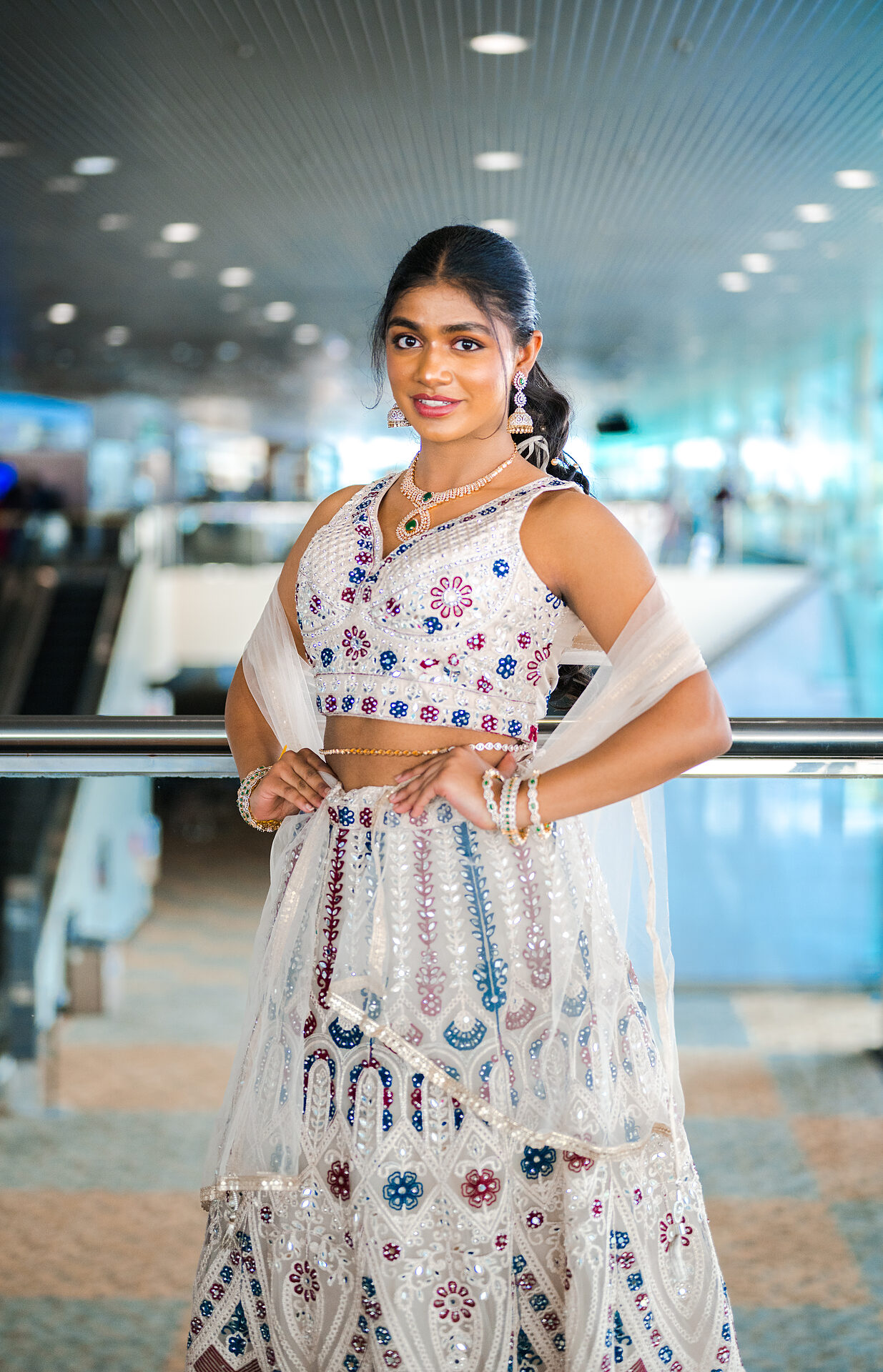 Full-length ivory embroidered lehenga with sheer dupatta — Vetri Frames, VA & the DMV