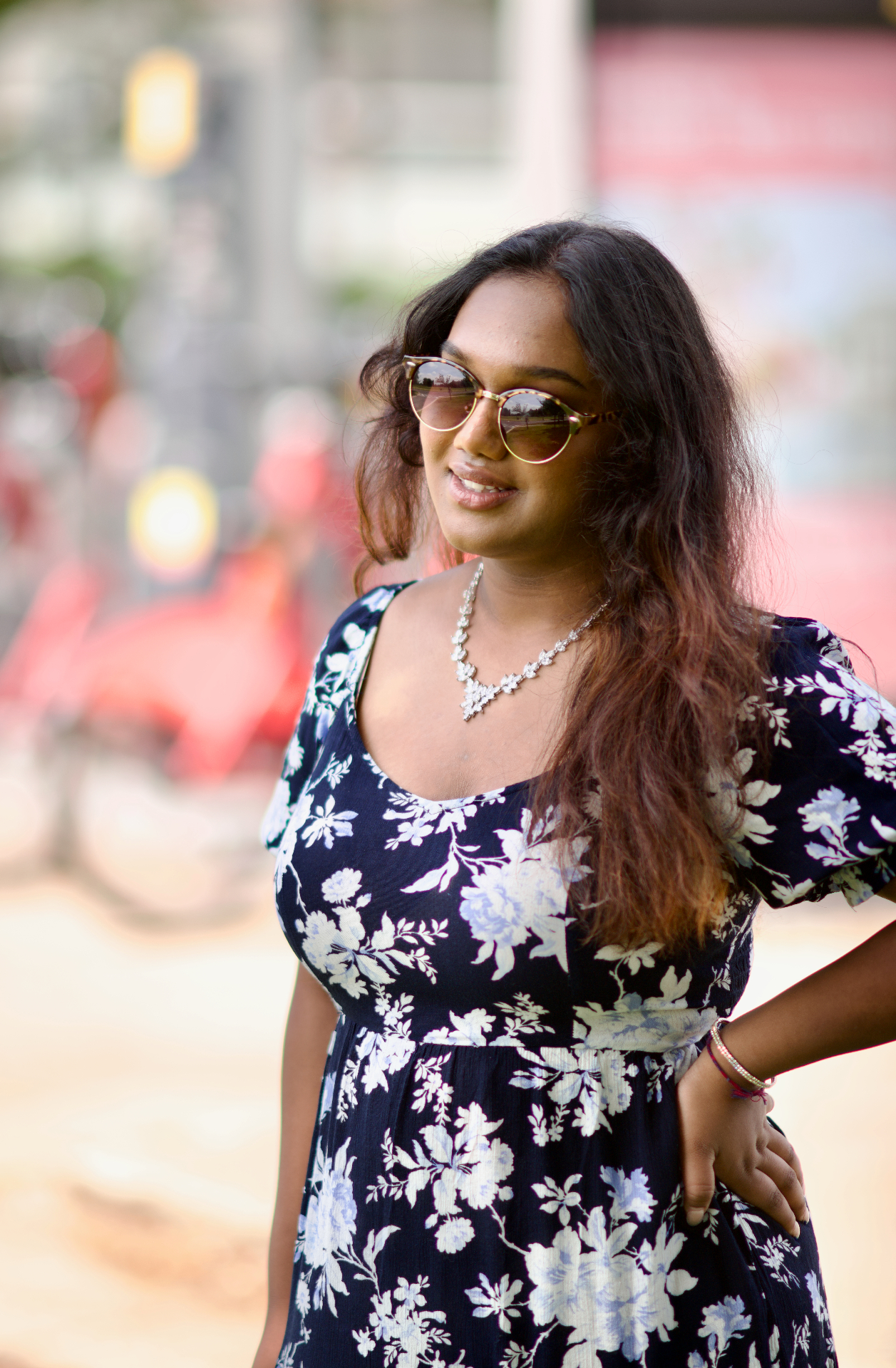 Floral dress, golden hour street portrait